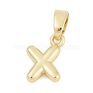 Brass Charms, Letter, Cadmium Free & Lead Free, Long-Lasting Plated, Rack Plating, Letter X, 9.5x7x2.5mm, Hole: 3x5mm(KK-G522-54X-G)