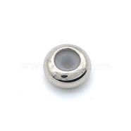 201 Stainless Steel Beads, with Rubber Inside, Slider Beads, Stopper Beads, Rondelle, Stainless Steel Color, 8x4mm, Hole: 3.5mm, Rubber Hole: 2mm(STAS-S105-T978-1-2)