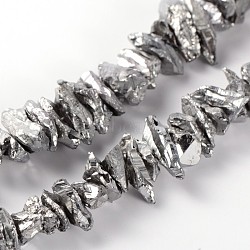 Electroplate Natural Quartz Crystal Chip Beads Strands, Silver Plated, 18~40x8~15mm, Hole: 1mm, about 15.35 inch(G-L346-01A)