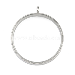 304 Stainless Stee Locket Pendants, with Glass, Flat Round Charm, Stainless Steel Color, 51x44x6mm, Hole: 5mm(STAS-S132-16P-07)