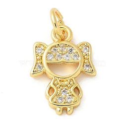 Brass Micro Pave Cubic Zirconia Pendants, Real 18K Gold Plated Charms, with Jump Ring, GIRL, 14x10x1.5mm, Hole: 3mm(KK-U053-01G-02)