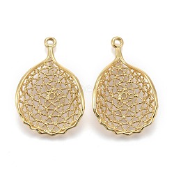 Brass Pendants, Long-Lasting Plated, Fan, Real 18K Gold Plated, 27x16x6.5mm, Hole: 2mm(KK-F821-45G)