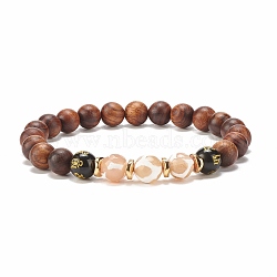 Mala Bead Bracelet, Natural Wood & Gemstone Stretch Bracelet with Tibetan dZi Beads, Om Mani Padme Hum Jewelry for Women, Coconut Brown, Inner Diameter: 2-1/4 inch(5.7cm)(BJEW-JB07930)