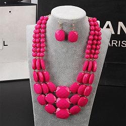 Bohemian Style Acrylic Faceted Rectangle Beaded Multilayer Necklaces & Dangle Earrings Sets, Cerise, 420mm(WG4F927-07)