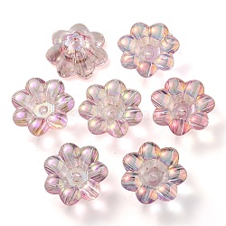 UV Plating Rainbow Iridescent Acrylic Beads, Flower, Misty Rose, 24x10mm, Hole: 3.5mm, Inner Diameter: 8mm(OACR-P010-04B)