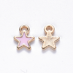 Alloy Enamel Charms, Star, Light Gold, Pink, 9x7x1mm, Hole: 1.2mm(ENAM-S121-029A)