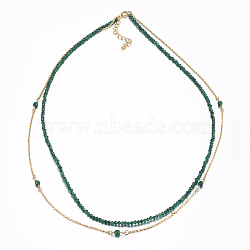 Faceted Natural Malaysia Jade Tiered Necklaces, Layered Necklaces, with Brass Findings, 16.5 inch(42cm)(NJEW-F212-08D)