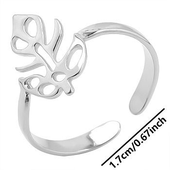 Minimalist Stainless Steel Leaf Open Cuff Rings for Men and Women, Stainless Steel Color