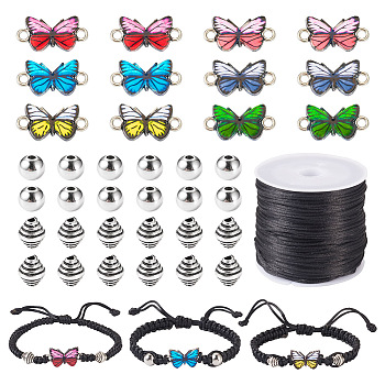PANDAHALL DIY Butterfly Bracelet Making Kit, Including Nylon Cord, 304 Stainless Steel Beads, Alloy Beads & Enamel Connector Charms, Mixed Color, 64Pcs/set