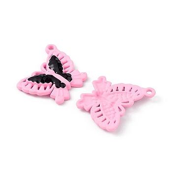 Spray Painted Alloy Pendants, Butterfly Charm, Pink, 17x19.5x2.5mm, Hole: 1.5mm