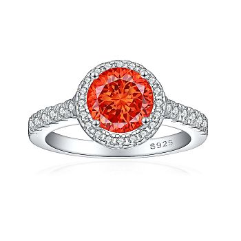 925 Sterling Silver Micro Pave Cubic Zirconia Plain Band Rings, Real Platinum Plated, Flat Round, Red, US Size 7(17.3mm)