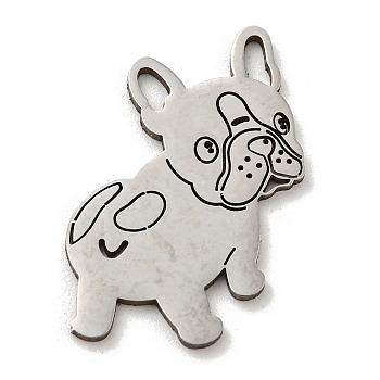 304 Stainless Steel Pendants, Laser Cut, Bulldog Charm, Stainless Steel Color, 22x16x1mm, Hole: 2.8x1mm