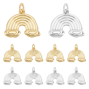 SUPERFINDINGS 12Pcs 2 Colors Rack Plating Brass Pendants, Long-Lasting Plated, with Jump Rings, Rainbow with Cloud, Platinum & Golden, 14x16.5x2.5mm, Hole: 3mm, 6pcs/color