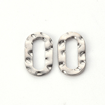 Hammered 201 Stainless Steel Linking Rings, Oval, Stainless Steel Color, 12.5x7.5x1mm, Inner Diameter: 3x8.5mm