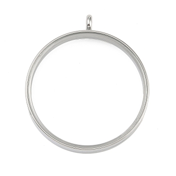 304 Stainless Stee Locket Pendants, with Glass, Flat Round Charm, Stainless Steel Color, 51x44x6mm, Hole: 5mm