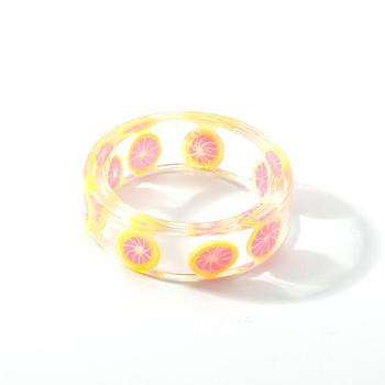 Resin Plain Band Rings, Polymer Clay Fruit Slice inside Rings for Women Girls, Grapefruit, 17mm