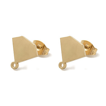 Ion Plating(IP) 304 Stainless Steel Stud Earring Findings, Diamond, Golden, 10.5x10.5mm, Hole: 1.2mm, Pin: 0.7x11mm