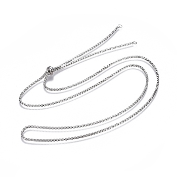 Adjustable 304 Stainless Steel Slider Necklaces, with Box Chains and Slider Stopper Beads, Stainless Steel Color, 29.4 inch(74.6cm)