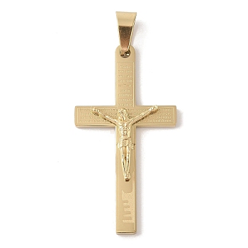 PVD Vacuum Plating 304 Stainless Steel Pendants, Crucifix Cross Charm, Religion, Golden, 45x24x4.5mm, Hole: 7.5x4mm