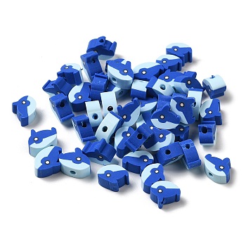 Handmade Polymer Clay Beads, Dolphin, Royal Blue, 7.5x9x4mm, Hole: 1.8mm