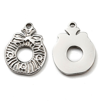 304 Stainless Steel Pendants, Manual Polishing, Christmas Wreath Charms, Stainless Steel Color, 18x14x2mm, Hole: 1.4mm