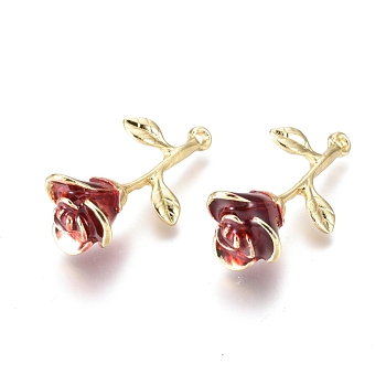 Alloy Pendants, with Enamel, Rose Flower, Golden, Red, 27x14x9mm, Hole: 1.4mm