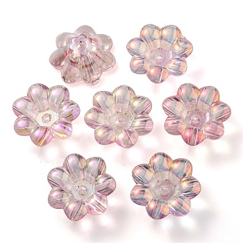 UV Plating Rainbow Iridescent Acrylic Beads, Flower, Misty Rose, 24x10mm, Hole: 3.5mm, Inner Diameter: 8mm