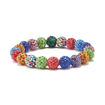 Sparkling Rhinestone Ball Beaded Stretch Bracelet for Women, Colorful, Inner Diameter: 2-1/8 inch(5.4cm), Beads: 9.5mm