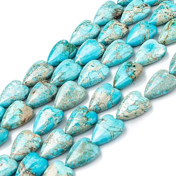 Natural Imperial Jasper Bead Strands, Dyed, Heart, Turquoise, 20~20.5x15~15.5x6~6.8mm, Hole: 1.2mm, about 20pcs/strand, 14.76~15.08 inch(37.5~38.3cm)