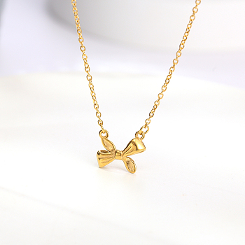 Stainless Steel Bowknot Pendant Necklace for Women, Cable Chains