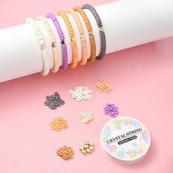 DIY Bracelet Making Kit, Including Polymer Clay Disc & Heart CCB Plastic Beads, Elastic Thread, Mixed Color, 1323Pcs/set