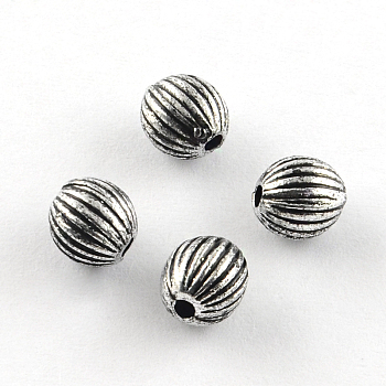 Round Antique Acrylic Corrugated Beads, Antique Silver Plated, 6mm, Hole: 1.5mm