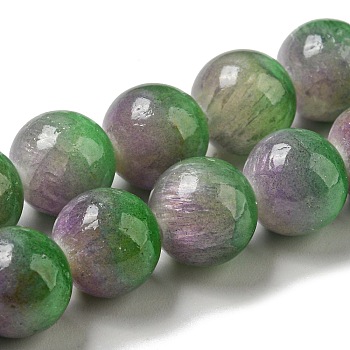 Dyed Natural Jade Beads Strands, Round, Lime Green, 9.5~10mm, Hole: 1.2mm, about 40pcs/strand, 15.94 inch(40.5cm)
