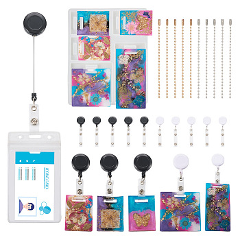 DIY ID Card Badge Holder Making Kit, Including 10Pcs ABS Plastic Retractable Badge Reel, 1Pc Silicone Rectangle Pendant Molds, 20Pcs Iron Ball Chains, Mixed Color, 31Pcs/set