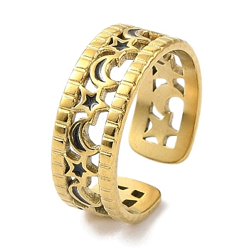 Ion Plating(IP) 304 Stainless Steel Open Cuff Ring for Women, with Enamel, Real 18K Gold Plated, Adjustable