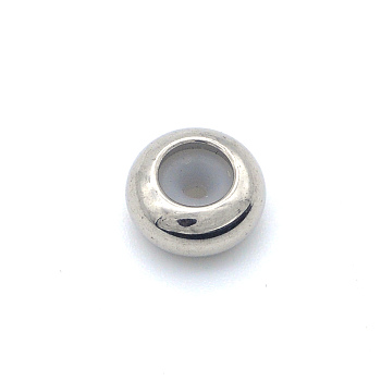 201 Stainless Steel Beads, with Rubber Inside, Slider Beads, Stopper Beads, Rondelle, Stainless Steel Color, 8x4mm, Hole: 3.5mm, Rubber Hole: 2mm