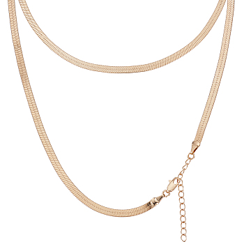 4Pcs Brass Flat Snake Chain Necklaces for Women Men, Real 18K Gold Plated, 15.75 inch(40cm)