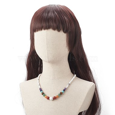 Natural & Synthetic Mixed Gemstone Graduated Beaded Necklace for Women(NJEW-JN04187)-3
