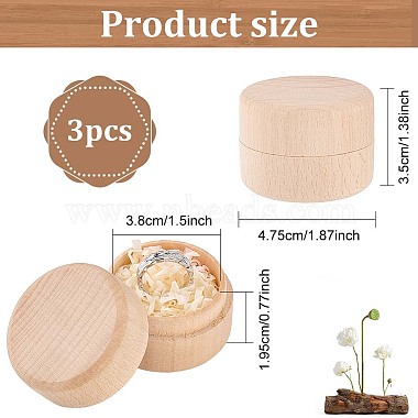 Round Beechwood Jewelry Storage Gift Box with Lid(CON-WH0085-57)-2