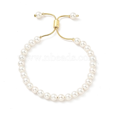 Shell Pearl Beaded Slider Bracelet with Brass Snake Chain(X-BJEW-B066-01B-01)-5