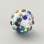 Rhinestone Pave Disco Ball Beads, Polymer Clay Rhinestone Beads, Round, Colorful, 9.5~10mm, Hole: 1.8mm(RB-TAC0002-02A-04)