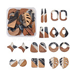 20Pcs 10 Styles Transparent Resin & Walnut Wood Pendants, Two Tone, Trapezoid & Rectangle & Leaf & Star & Teardrop & Oval & Gap Flat Round & Ring, Mixed Shapes Charm, Black, 2pcs/style(RESI-YW0001-25)