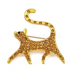 Alloy Rhinestone Lapel Pins for Backpack Clothes, Cat Shape, Golden, Sunflower, 42x41.5mm(JEWB-P055-06G-01)