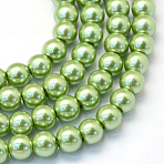 Baking Paint Glass Pearl Bead Strands, Pearlized, Round, Lime Green, 3~4mm, Hole: 0.5mm, about 195pcs/strand, 23.6 inch(X1-HY-Q003-3mm-26)