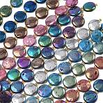 Electroplated Natural Druzy Geode Crystal Beads Strands, Flat Round, with Seed Beads, Mixed Color, 20x7~7.5mm, Hole: 0.9~1mm, about 9pcs/strand, 8.03''(20.4cm)(G-G459-04)