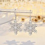 Snowflake Brass Micro Pave Clear Cubic Zirconia Dangle Earrings, Platinum, 43x23mm(FS-WG5A986-01)