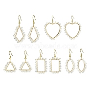 5 Pair 5 Style Brass Geometry Dangle Earrings with Glass Beaded, Triangle & Heart & Kite & Horse Eye & Rectangle, 38~60x20.5~40.5mm, 1 Pair/style(EJEW-JE05400)
