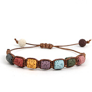 Handmade Weave Macaron Color Adjustable Dyed Natural Lava Rock Braided Bead Bracelets for Women Men, Column(RY4877-1)