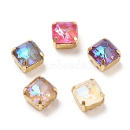 Sew on Rhinestone, Glass Rhinestone, with Golden Tone Brass Prong Settings,  Garments Accessories, Faceted, Square, Mixed Color, 8x8x6mm, Hole: 1mm(RGLA-M008-L01)
