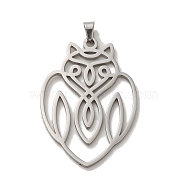 304 Stainless Steel Pendants, Laser Cut, Hollow Owl Charm, Stainless Steel Color, 41.5x28x1.5mm, Hole: 6x3mm(STAS-O005-26P)